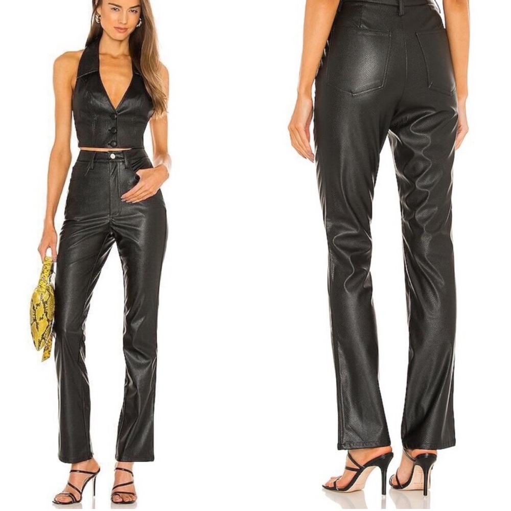 WeWoreWhat Cropped Ankle Flare Black Embossed Croc Leather Pant
